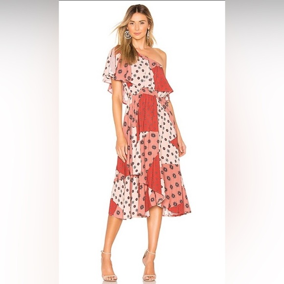House of Harlow 1960 x Revolve Leta rose patchwork asymmetric dress. Large - Picture 1 of 6